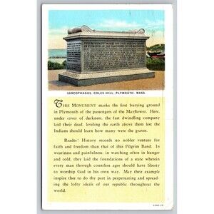 Postcard Massachusetts Plymouth Coles Hill Sarcophagus Monument Posted 1933 MA